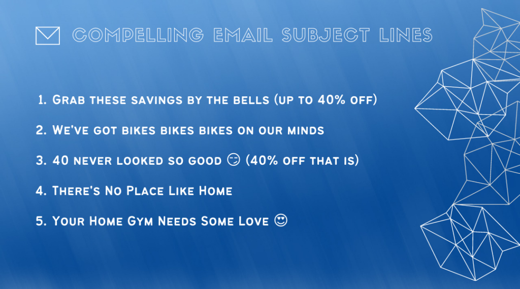A graphic showing examples of compelling email subject lines.