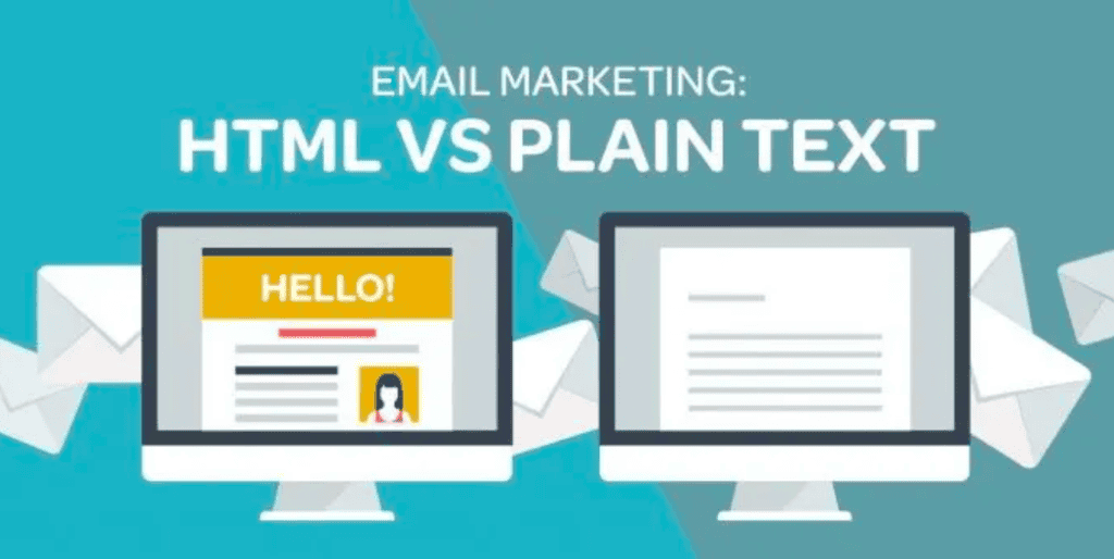 The REX Agency | Plain Text vs HTML Email: Which format is better? - Email Marketing HTML vs Plain Text A graphic showing emails on computer with text and graphic