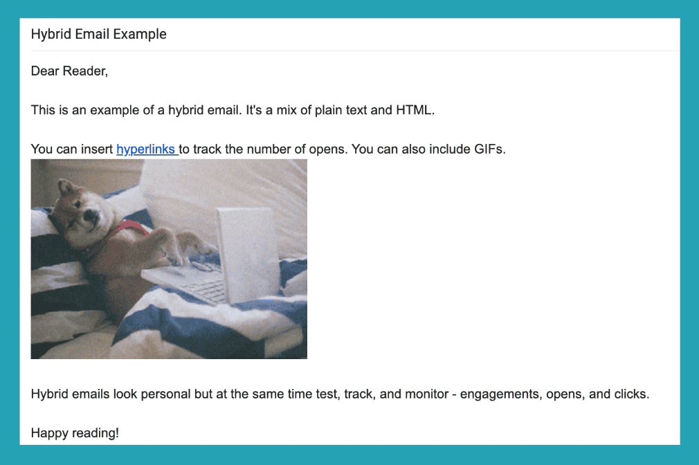 The REX Agency | Plain Text vs HTML Email: Which format is better? - Email Marketing Hybrid Email Example Example of a hybrid email with a hyperlink and embedded image alongside plain text