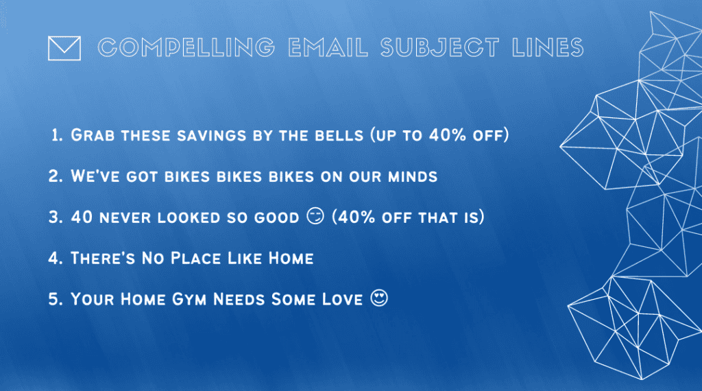 A graphic showing examples of compelling email subject lines.